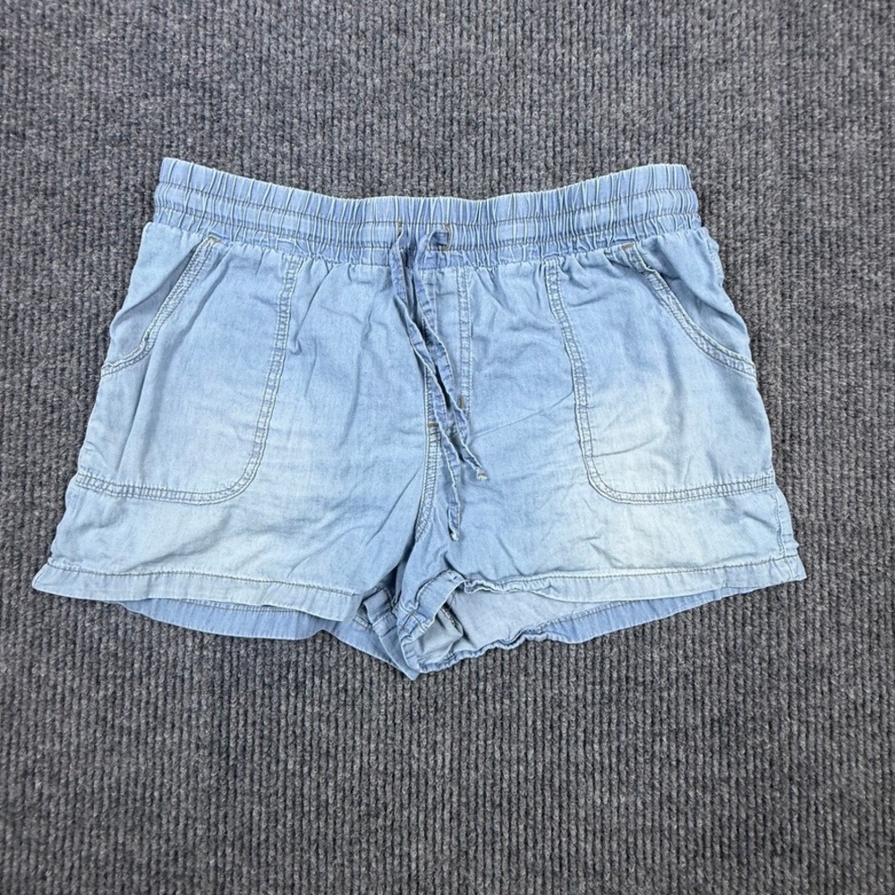 M Jeans by Maurice's Women Light Wash Chambray Pull On Shorts Blue Size L 782021